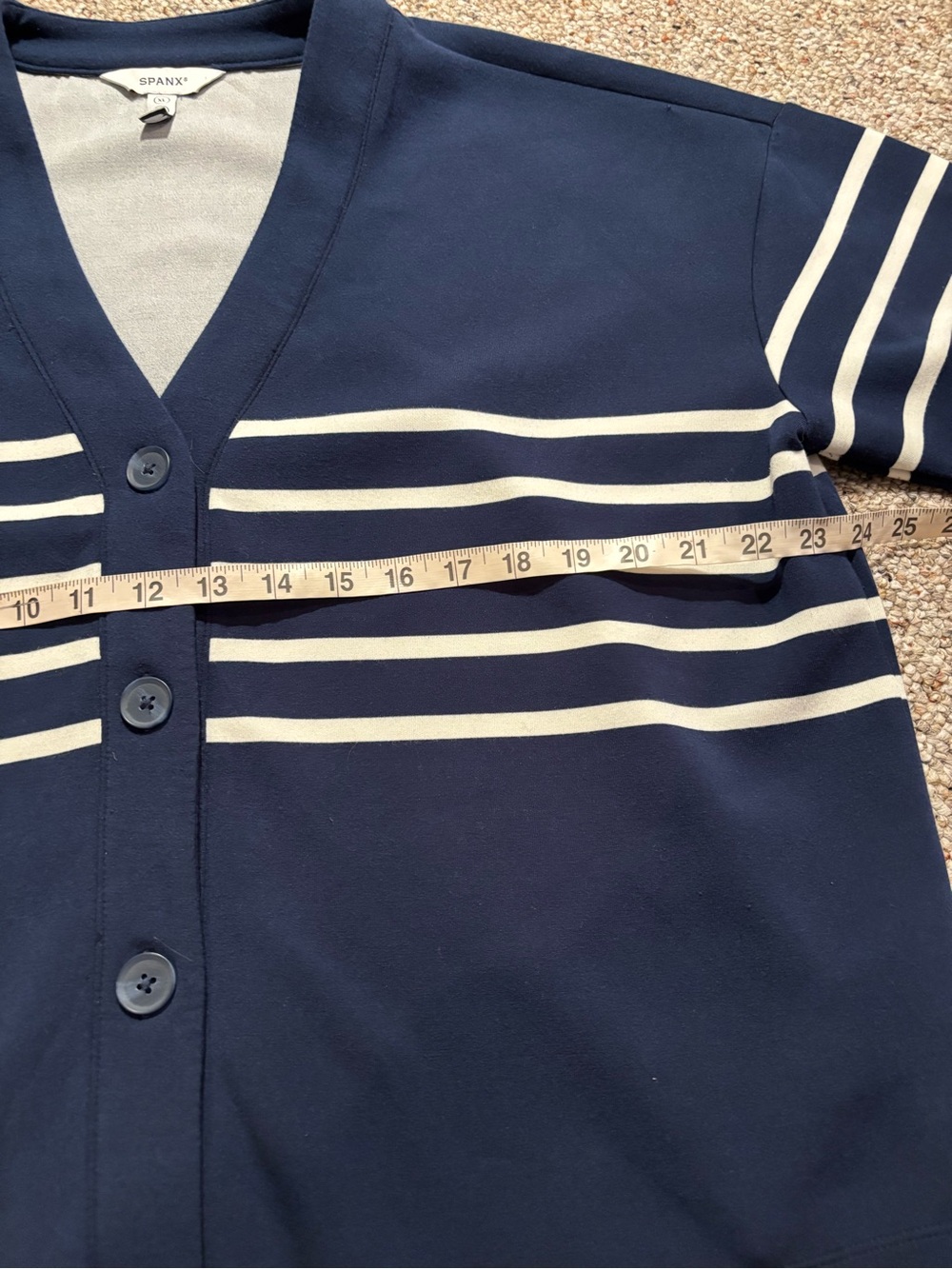 Spanx Navy Stripe V-Neck Button Cardigan Sweater - Picture 7 of 10
